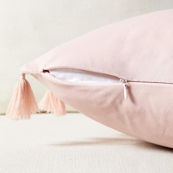 2-pack Dekorativa Kuddfodral med Handgjorda Tofsar, Mjuk Sammet Peach Solid Square Kuddfodral