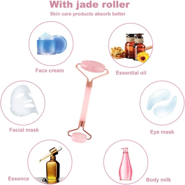 Rosa - 1 stk Facial Jade Roller, ansiktsmassasjeverktøy, ansiktsskrape