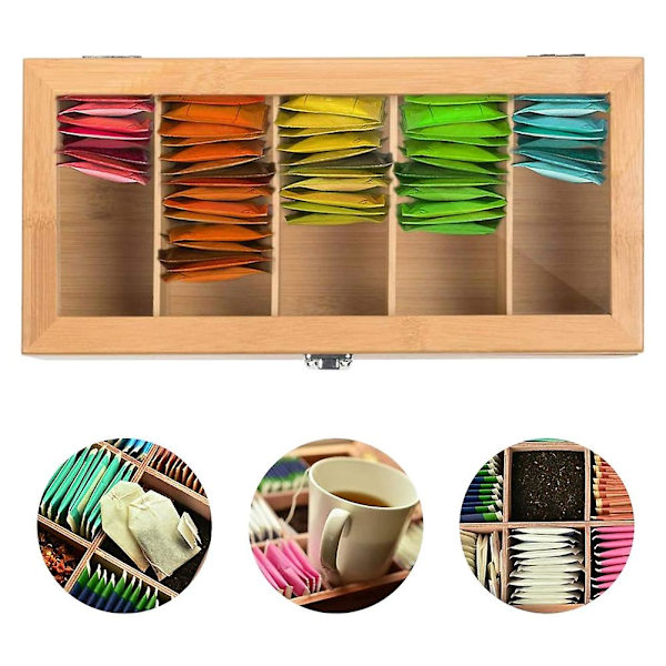 Multifunksjonell Bambus System Tepose Smykke Organizer Boks 5 Rom Teboks Organizer Sukker