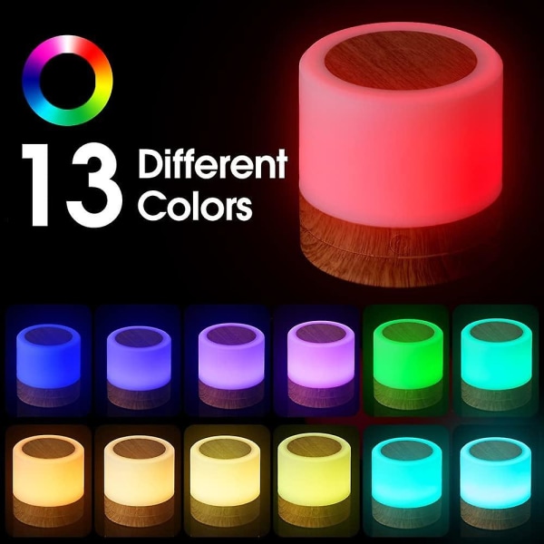 Touchlampa för sovrumsnattduksbord - Liten sänglampa med USB-laddning, 5 ljusstyrkor & 13 RGB-färger