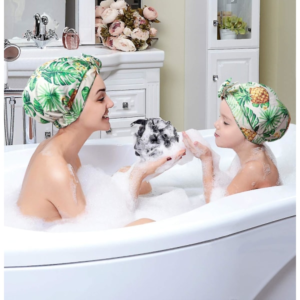 Lyxig cap för kvinnor, vattentäta badmössor med bowknot, återanvändbar duschpresent Pineapple Leaves
