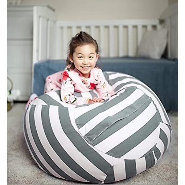 Oppbevaringssekk for utstoppede dyr i form av en sittepuff for barn 24 inches Grey lines