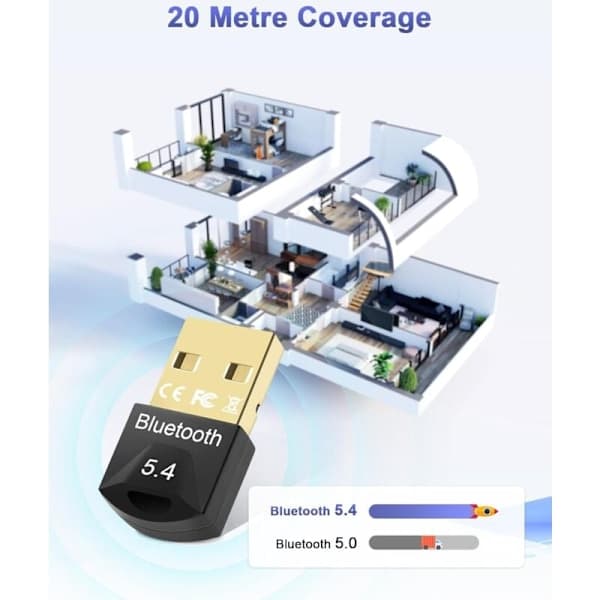 Bluetooth 5.4 USB-adapter til pc, hovedtelefoner, tastatur, smartphone, tablet, Windows 11/10/8.1/7 (sort)