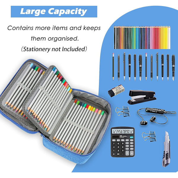 Pennfodral, 72 platser Multifunktionell Stor Kapacitet Pennor Fodral Pennpåse Wrap Färgpenna Hållare Organizer Stationery Väska (Blå)