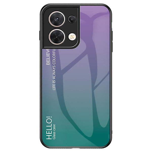 Til Oppo Reno8 5g Gradient Telefon Etui Hærdet Glas+hård Pc + Blød Tpu Slidstærk Beskyttende Cover Gradient Purple