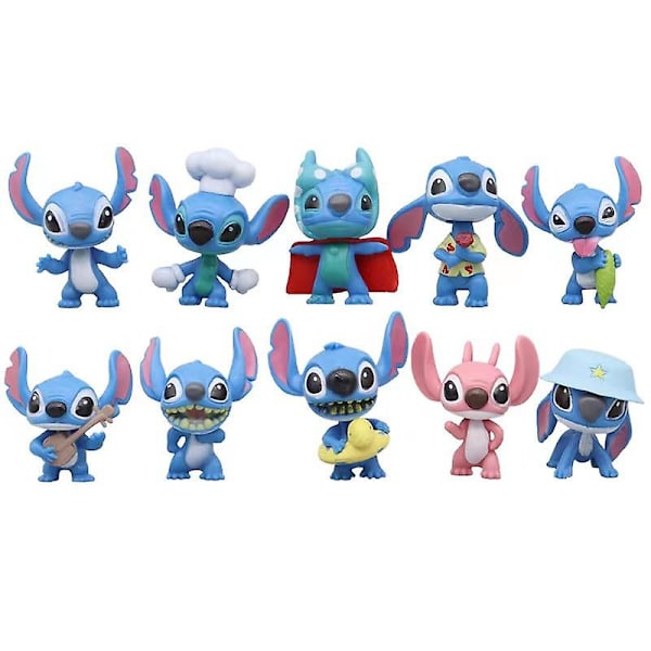 PVC Stitch 10-delt sæt kagepynt ornamenter Lilo og Stitch anime håndholdt figur kapsel