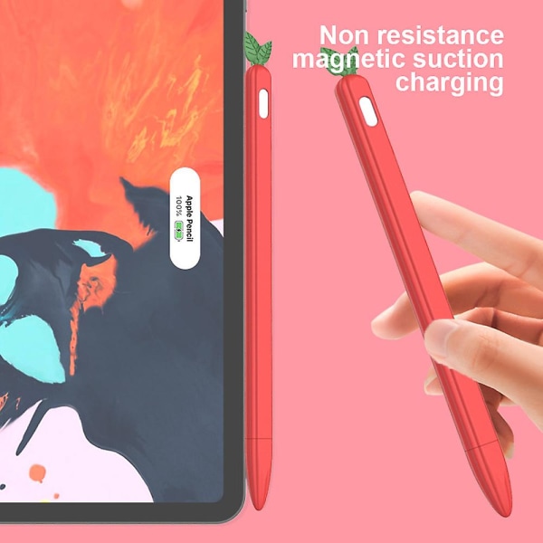Etui Sleeve Cute Fruit Design Silikone Blødt beskyttelsescover kompatibel med Apple Pencil 2nd Gen Small strawberry