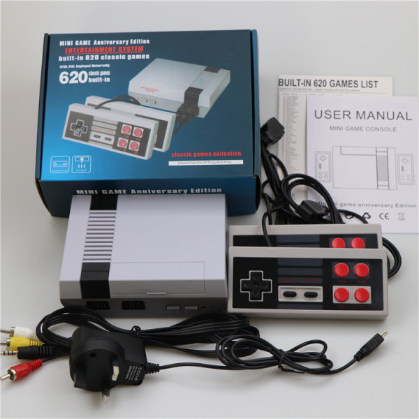 Klassisk retro-spelkonsol, Nostalgic Home Mini-videospelskonsol med 620 spel - Spelkonsol för två spelare, Spel med familj - AV-gränssnitt (EU-kontakt)