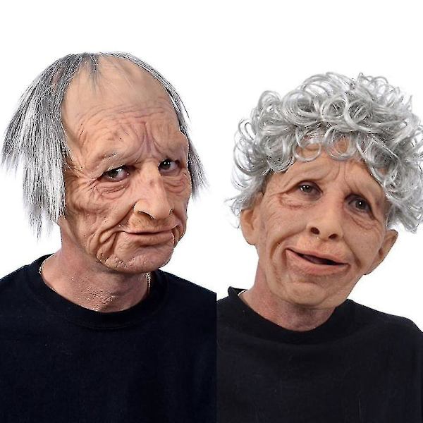 Naamio hauska realistinen lateksi vanha mies nainen naamio hiukset halloween cosplay naamiaiset puku pää kumi juhlat