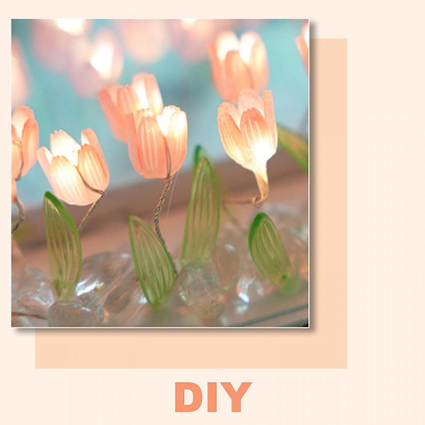 Sky Mirror Tulip Lampe, Håndlaget DIY Tulipaner Speil Nattlys, 100% Ny Pink