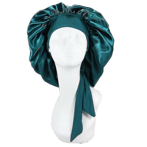 Silkeslen Satin Bonnet för sovande mössa med slipsband Nattmössa Hög kvalitet Green