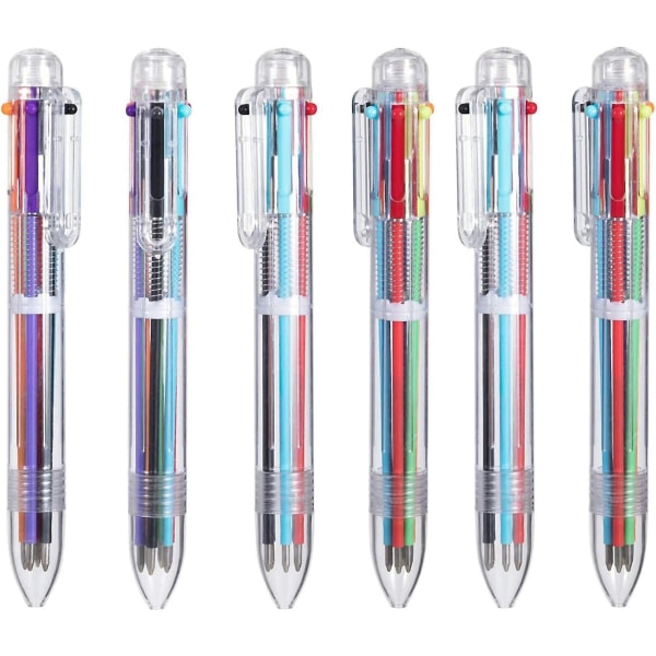 Flerfarvede kuglepenne 0,5 mm 6-i-1 udtrækkelige kuglepenne 6 farver gennemsigtig kuglepen