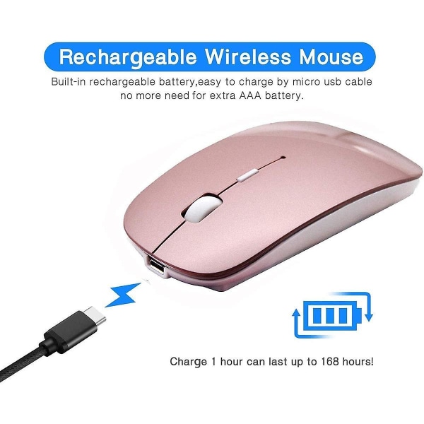 Bluetooth-mus, trådlös mus för Macbook Pro, Bluetooth-mus för bärbar dator, PC-dator (roséguld)