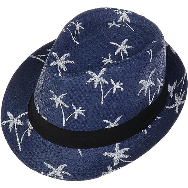 Hawaiiansk Fedora Halmhattar för Män Kvinnor Unisex Panama Sommar Sol Jazz Kostymfest Kepsen(Marinblå)