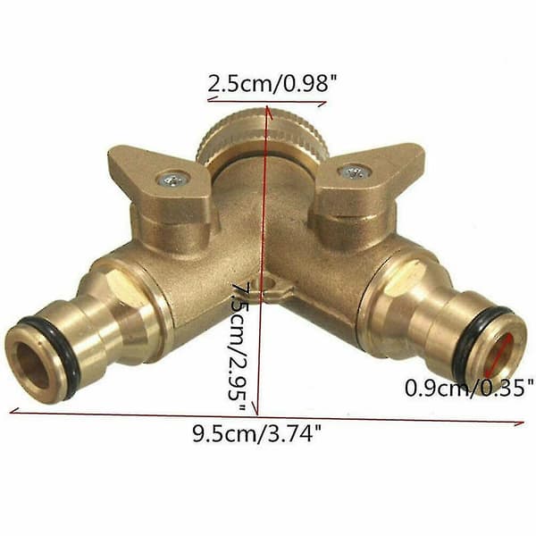 Slangeventil Splitter Hurtigkobling Adapter Y-formet Hagekran 2 Veis Messing
