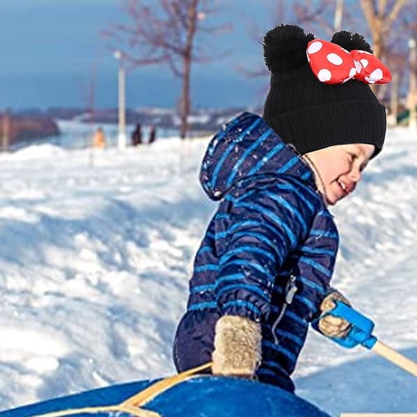 Toddler Hat Winter Dubbel Pom Pom Stickad Mössa black