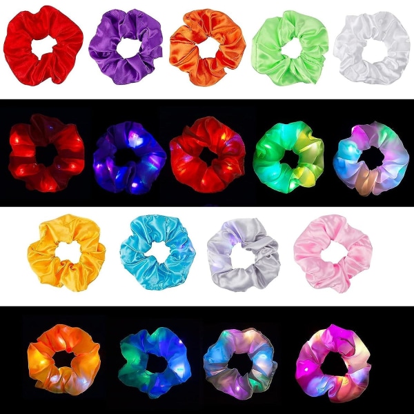 9 st LED-ljus hår scrunchies satin elastiska band slipsar rep - 3 färger ljuslägen