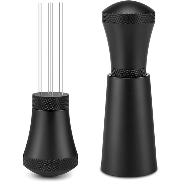 Verktyg Espresso Kaffeblandare, Aluminiumlegering Kaffeblandare, Kaffedistributör med 7 nålar, Svart