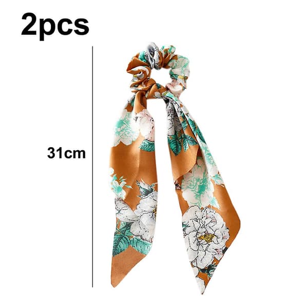 2 stk hårskrunchie skjerf hårbånd elastisk hårstrik sløyfebånd hestehaleholder tilbehør for kvinner jenter Orange pink