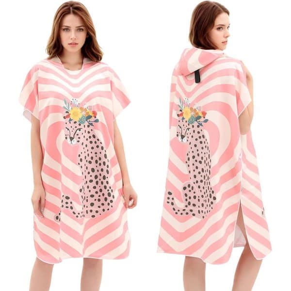 Hætteklædt strandponcho til kvinder, hurtigtørrende mikrofiber badehætte med stilfuldt leopardprint,