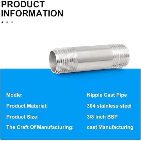 2 stk. 50 mm 3/8\" x 3/8\" udvendig BSP nippel støbejernsrør 304 rustfrit stål rørfittings
