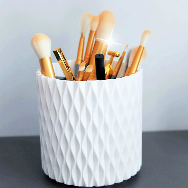 360° Drejelig Makeupbørsteholder Makeup Organizer 5 Slots Kosmetikopbevaring Makeupbørster Kop Penholder (hvid)