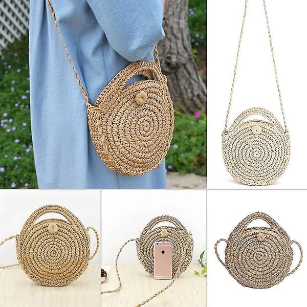 Rund halm crossbody strandväska