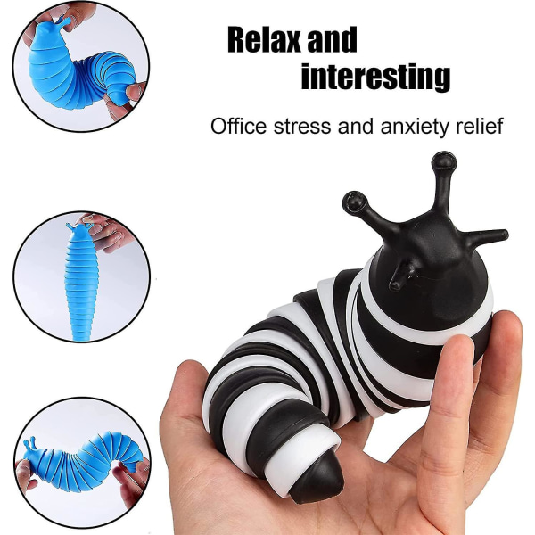 Fidget Slug Toy Articulating Stim Toy Vit/svart, pop It Slug 3d-tryckt Articulated Slug Fidget Toy black and white