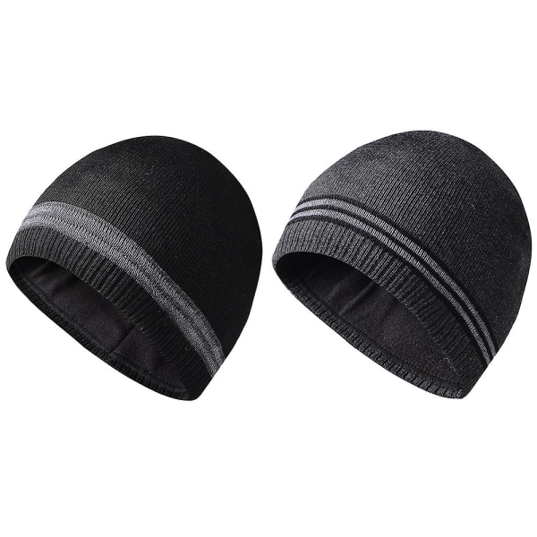Vinterhue til mænd - Beanie-hue - Varm og blød - Foret hue til kvinder - Sort+sort Black*charcoal gray