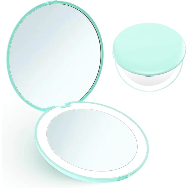 Rejsespejl med lys, lille 1X/10X forstørrelse Kompakt spejl Bærbart lommespejl Kompakt makeupspejl Mini håndholdt spejl til håndtaskepung