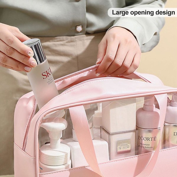 Sömmar Transparent kosmetisk väska Pvc bad kosmetisk väska Pu Vattentät Set med stor kapacitet pink