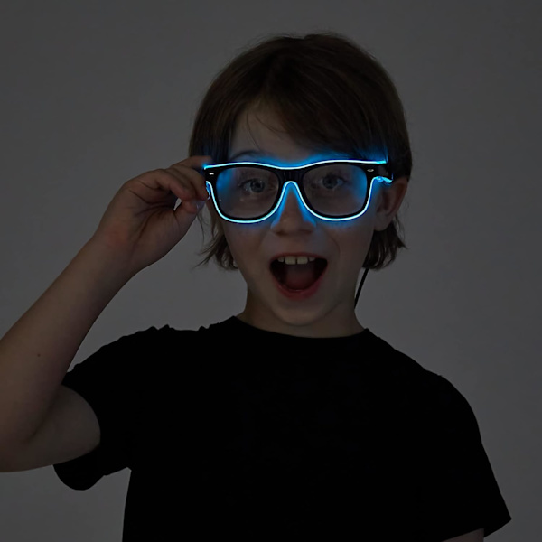 Blå LED-briller med neonlys, LED-solbriller, gløder i mørket, blinkende rave-solbriller, kostymer for barn og voksne, festartikler, rekvisita til mørke fester Blue