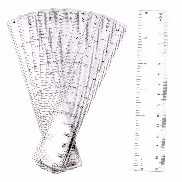 10-pack transparenta linjaler i plast, raka linjaler, transparenta plastlinjaler, mätsats för studenter, skola, kontor (15 cm)