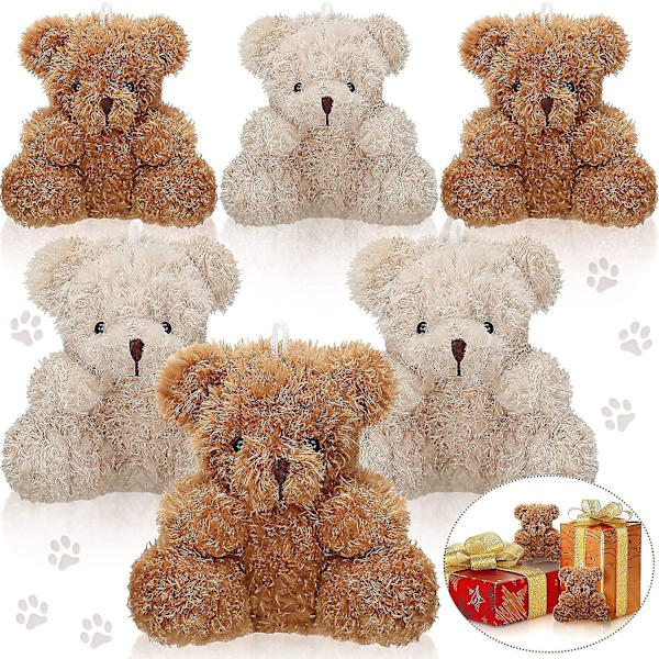 6 stycken Mini Teddybjörn Liten Björnar Bulk 4 tum Plyschdjur Leksak Liten Mjuk Björndock Teddybjörn Brun Aprikos För Babyshower Födelsedag Examen