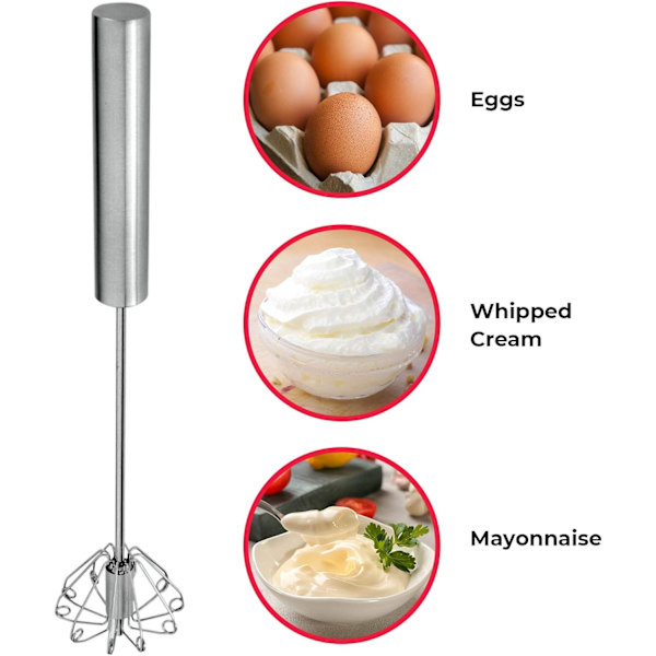 Tryck-action roterande rostfri stålvisp, 35 cm, stål, silver