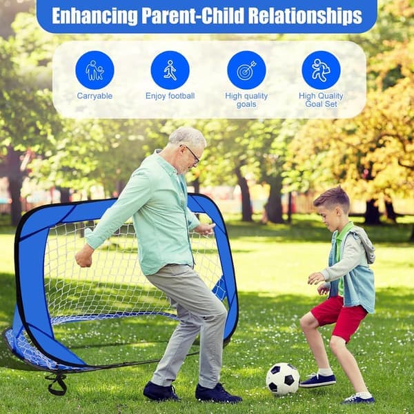 4-i-1 Foldbart Fodboldmål, Foldbart Fodboldmål, Bæretaske, Fodboldmål til Børn, 120×80×80cm, Sort + Blå