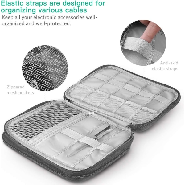 Elektroniktillbehör Organizer , Universal Carry Travel Gadget Bag för USB -kabelenhet, SD-kort, laddare hårddisk (grå)