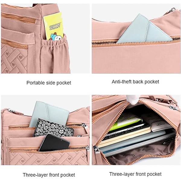 Naisten crossbody-laukku, moniosainen crossbody-laukku, olkalaukku, matkalaukku, käsilaukku (vaaleanpunainen)