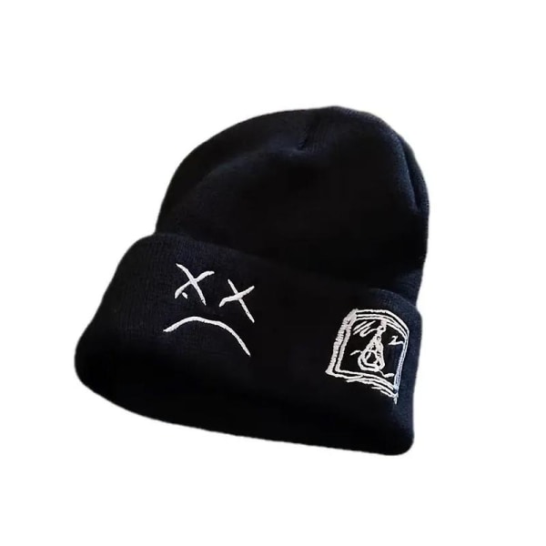 Rento musta neulottu lämmin hattu Lil Peep -kirjonnalla ratsastukseen / hiihtoon