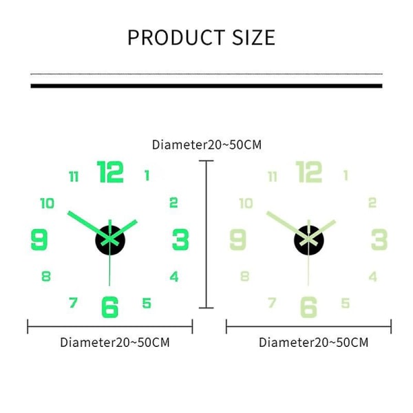 20 - 40cm Lysende Vægur DIY Digitalt Ur Lysende Ur Akryl DIY Vægur Stue Soveværelse Vægur (FMY)