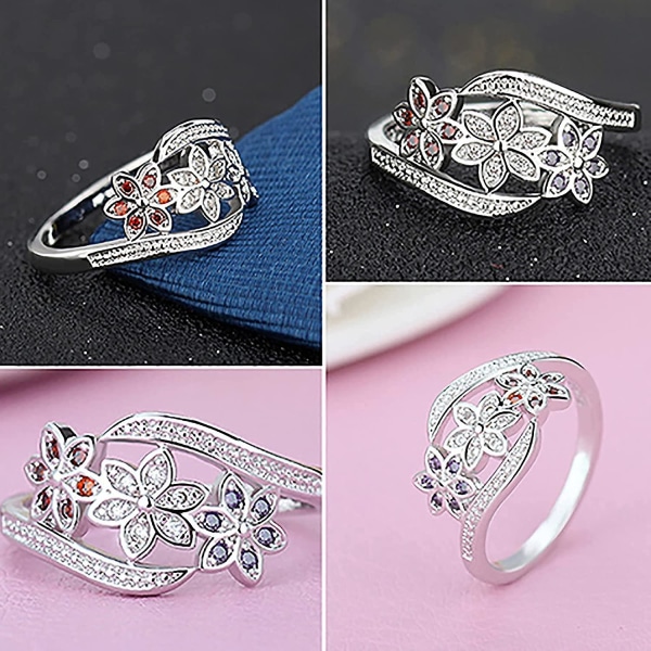 Utsøkt smykkering Kvinners søte blomster 925 Sterling Sølv Ring Charm Zircon Innlagt Festsmykker Bryllupsband Beste Gaver For Love With Valentine