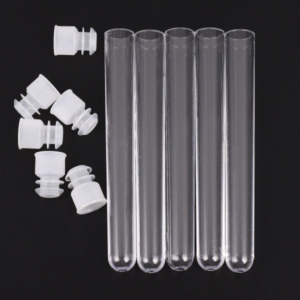 100 stk gennemsigtigt plastreagensrør med hætte 12x100 mm U-bund lang gennemsigtigt reagensglas Lab forsyninger