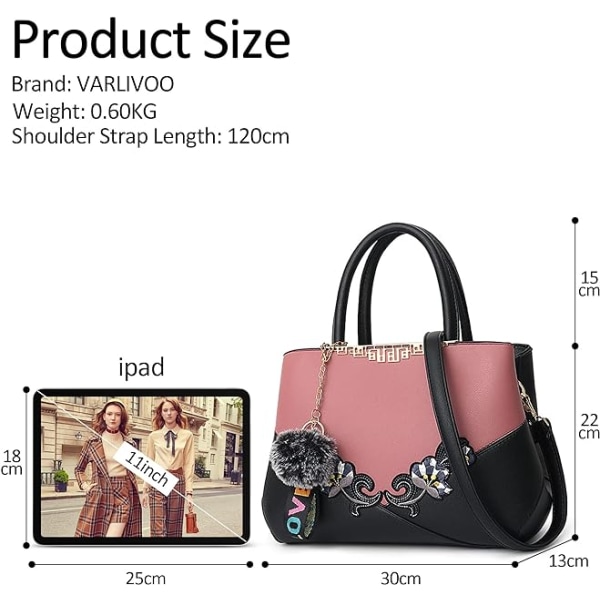 Kvinder Top-Handle Bag Skuldertaske Pom Pom Dekoration Dame Tote Bag Messenger Bag Rejse Vandtæt PU læder (Pink B+ Pom Pom Decoration)