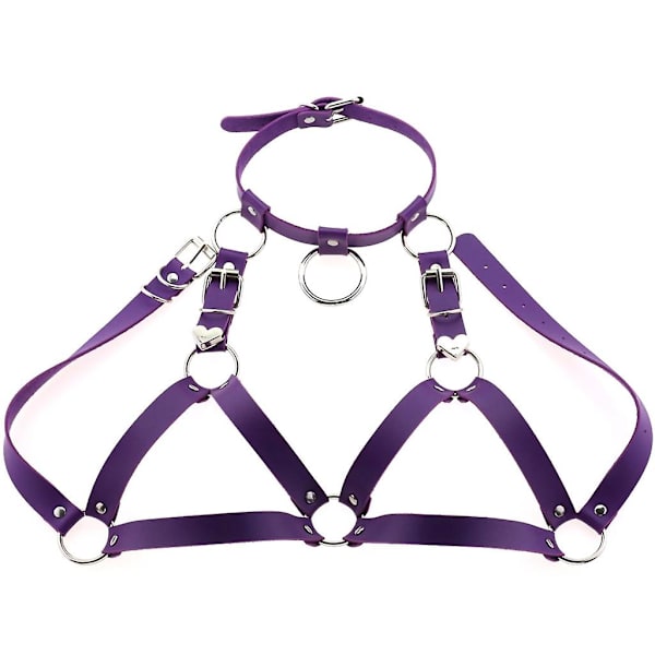 Punk Cupless BH-sele BH-topp Bröstfäste BH-kedja Läder BH-sele Purple