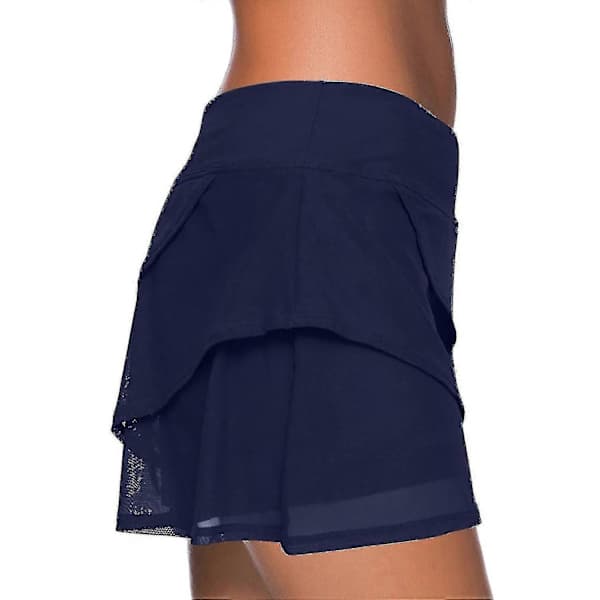 Baddräkt Enfärgad Volanger Hög Midja Basic Fodrad Med Shorts Badkläder Kompatibel med Kvinnor väl Mörkblå Dark Blue M