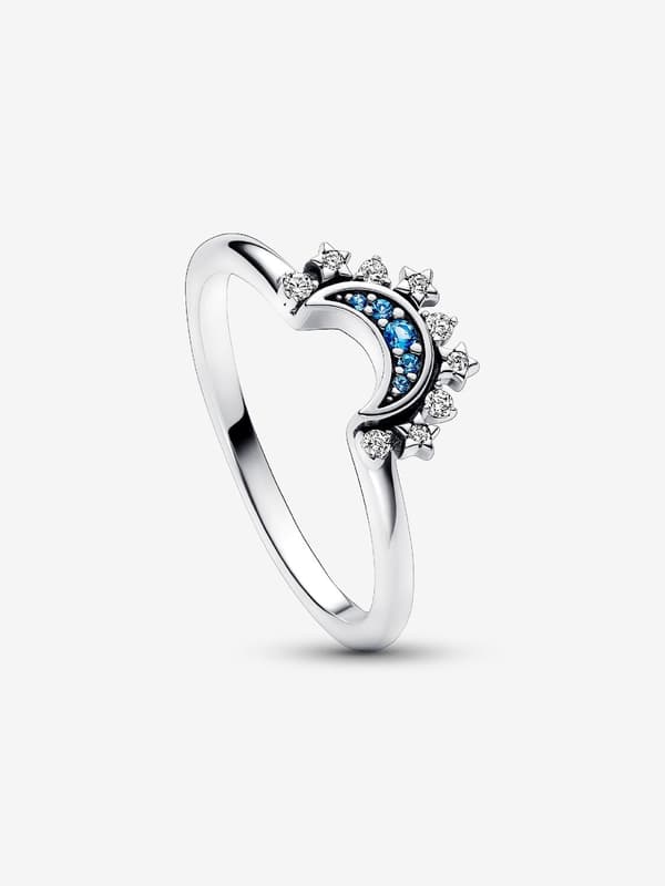 Pandora - Celestial Blue Sparkling Moon Ring - Sterling sølv Circumference: 58mm