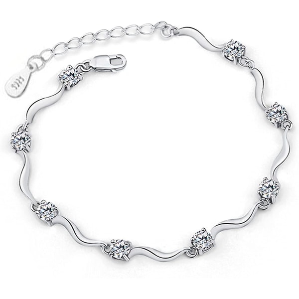 925 Sterling Silver Armband Tillverkat Med Glänsande Vit Zirconia För Kvinnor Flickor