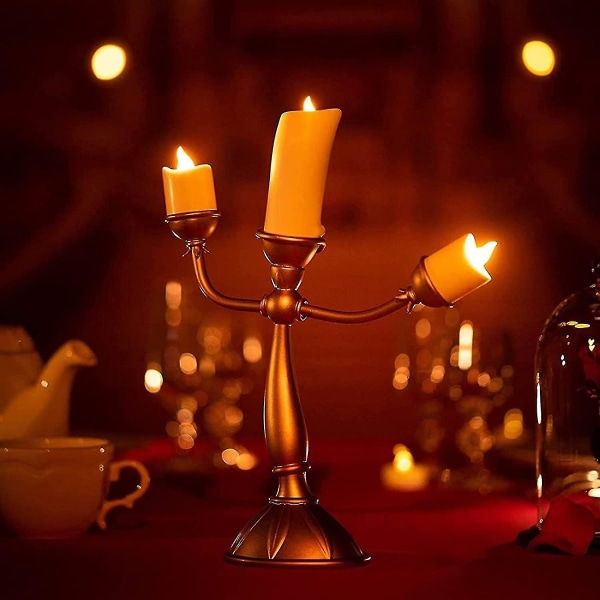 Kellokynttilä Beauty and the Beast -kynttilänjalka Lumiere Led-kynttilänjalka hääpöytään, joulujuhliin, kodin sisustukseen