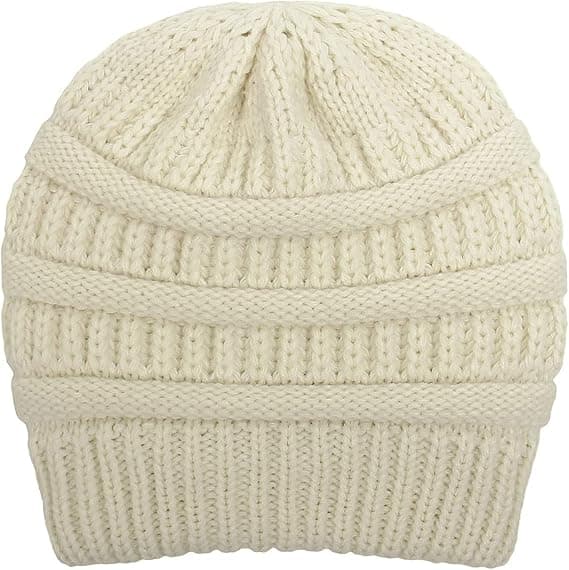 Vintervarm Stickad Mössa med Satinfoder Kabel Stickad Beanie Chunky Slouchy Skallehatt för Kvinnor Beige