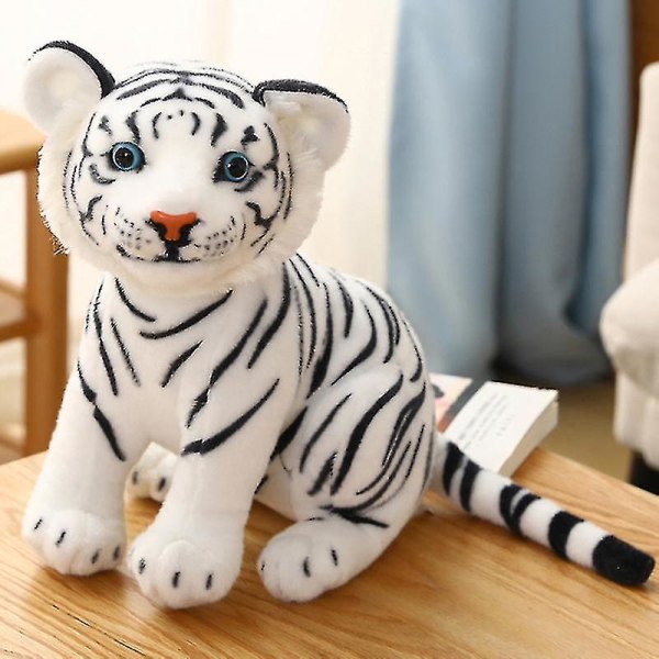 Sød plys tiger dukke udstoppet tiger plys legetøj vilde zoo dyr sidde stilling tiger plys legetøj ultra blød 27cm White(27cm)